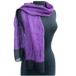 Shibori Silk Scarf Hand-Dyed Chiffon India Tie-Dye Black & Purple